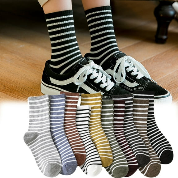 10Pairs Womens Crew Socks Striped Socks Athletic Quarter Calf Socks