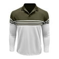 thumbnail image 6 of WTOBBY Men's Casual Long-Sleeve Polo Shirt, Colorblock Stripe Print Collared T-Shirt, Comfortable Fit for Business Casual and Stylish Daily Wear,Army Green L, 6 of 6