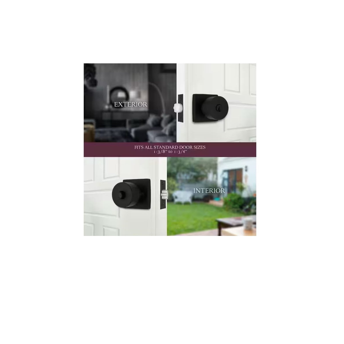 Ridgeway Matte Black Keyed Entry Door Knob with Square Rose Featuring Dual Keyway