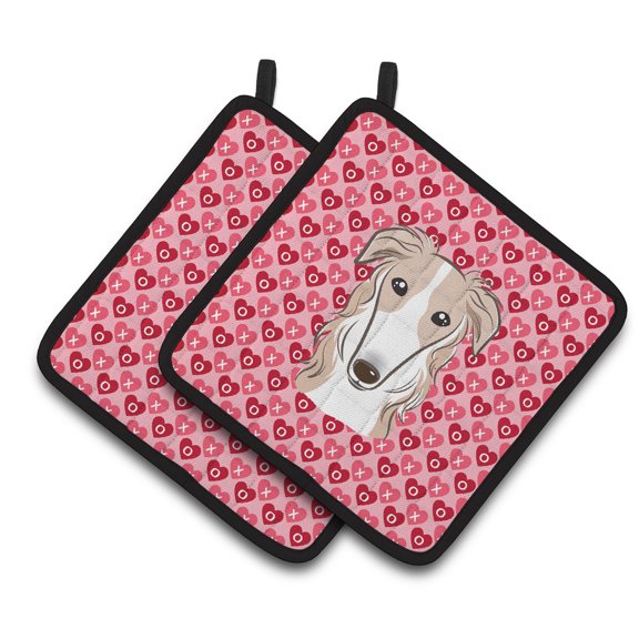 Caroline's Treasures Borzoi Hearts Pair of Pot Holders