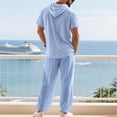 thumbnail image 7 of Gamivast Men's 2 Piece Linen Look Set Hooded Short Sleeve Henley Shirt and Loose Pants Breathable Beach Outfit for Summer Vacation Yoga Casual Daily Wear, 7 of 7