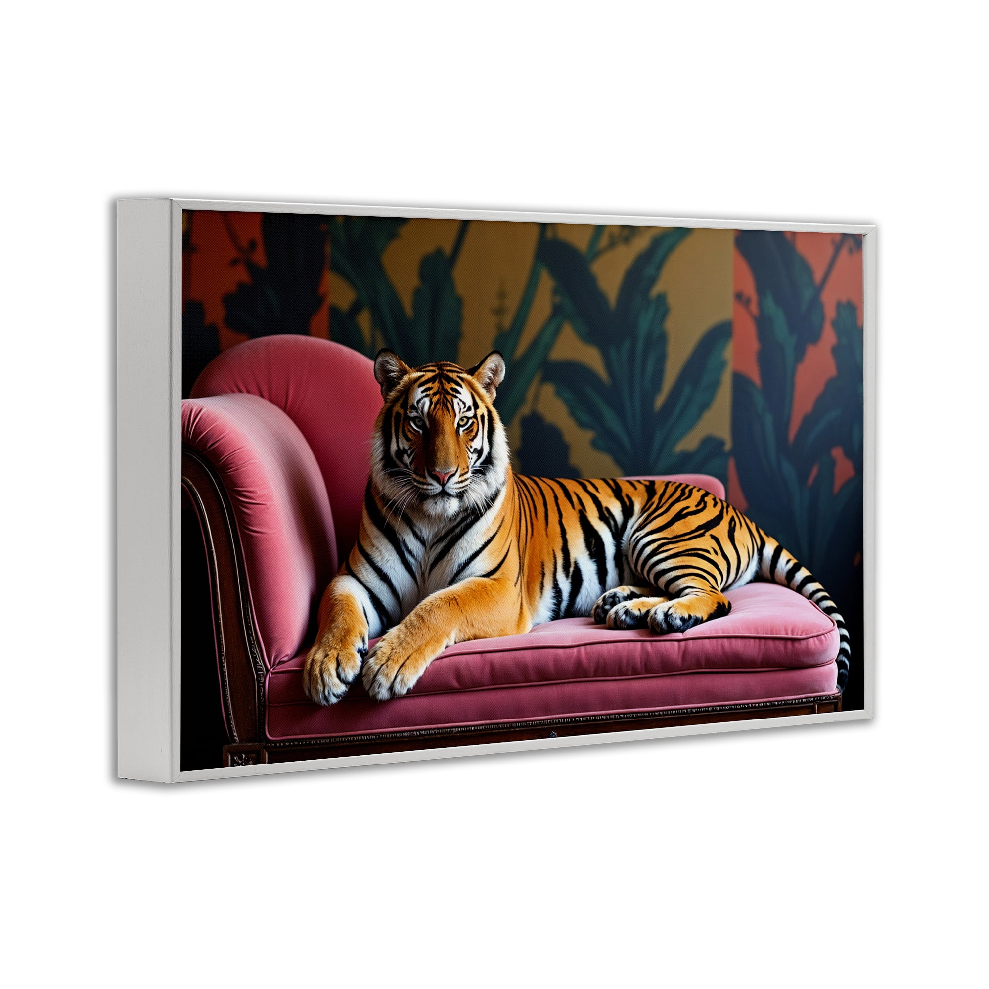 Exotic Tiger Lounging White Framed Giclee Art, design by Lettered and Lined
