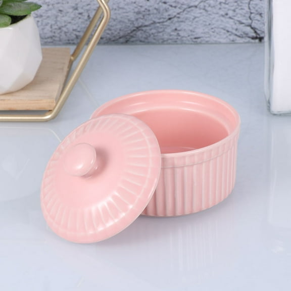 OUNONA Chic Ceramic Baking Bowl with Lid for Kitchen Use Pink Easy to Clean and Perfect for Soup or Pudding Small Size