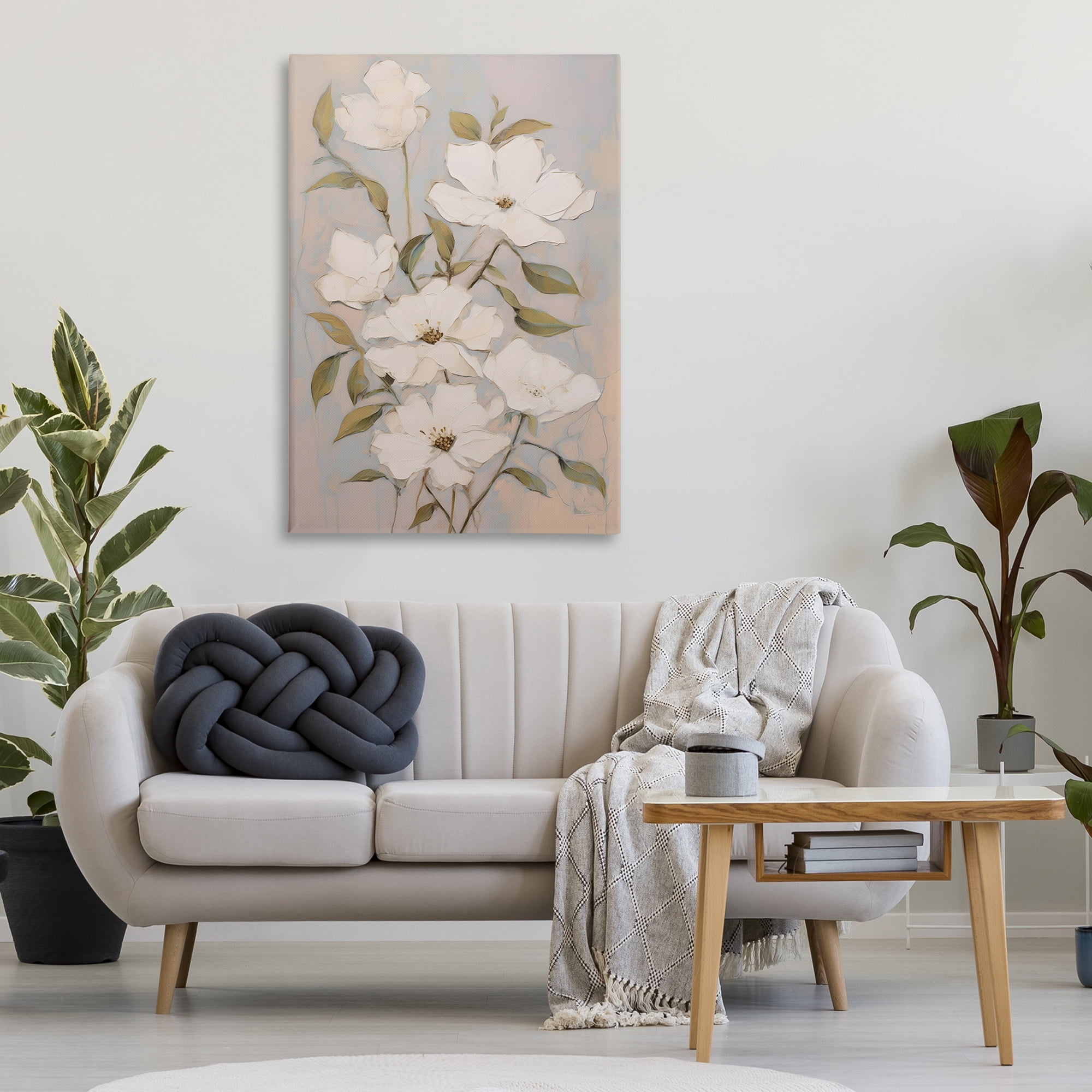 Stupell Industries Pearly White Flowers Botanical & Floral Painting Gallery Wrapped Canvas Art Print Wall Art, 30 x 45