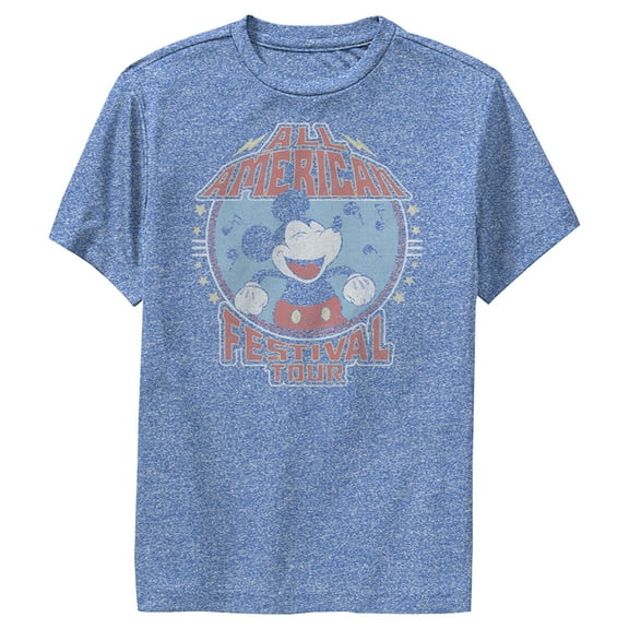 Boy's Mickey & Friends Mickey All American Festival Tour Performance Graphic Tee Royal Blue Heather Large