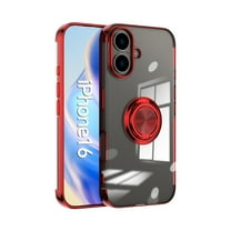 ELEHOLD for iPhone 16 Plating Clear Case,Transparent Case with Ring Holder Kickstand Work with Magnetic Car Mount Shockproof Protective Cover Phone Case for iPhone 16,Red