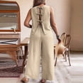thumbnail image 2 of AURA Plus Size 2 Piece Outfit Sleeveless Tie Vest Wide Leg Pants Set Casual Summer Suit Khaki Elegant Matching Set, 2 of 6