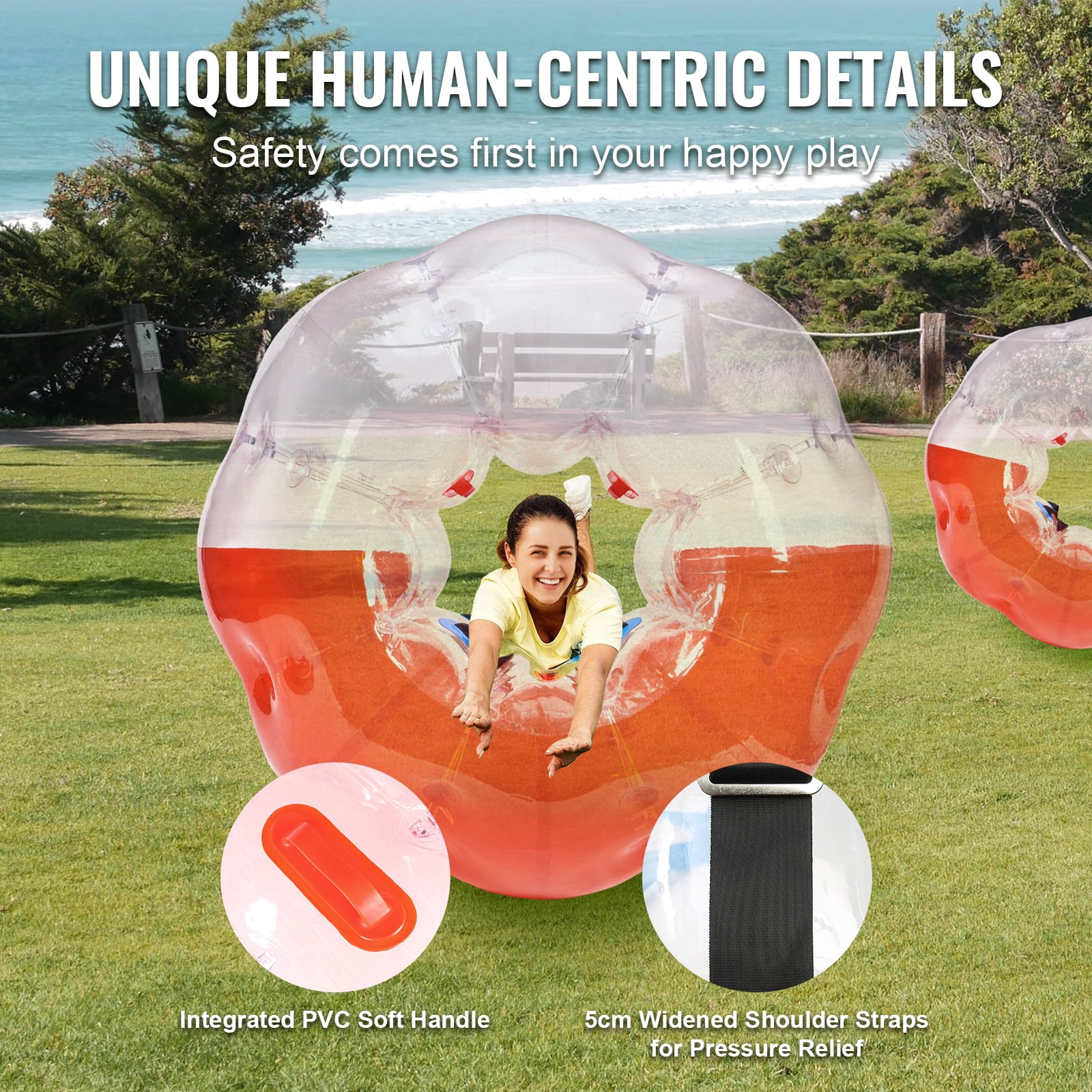 KFFKFF Blow-up Bumper Sphere Single Pack, 5FT/1.5M Body Size, Suitable for Teens & Adults, 0.8mm PVC Thickness, Human-Sized Hamster Bubble Balls for Outdoor Group Fun