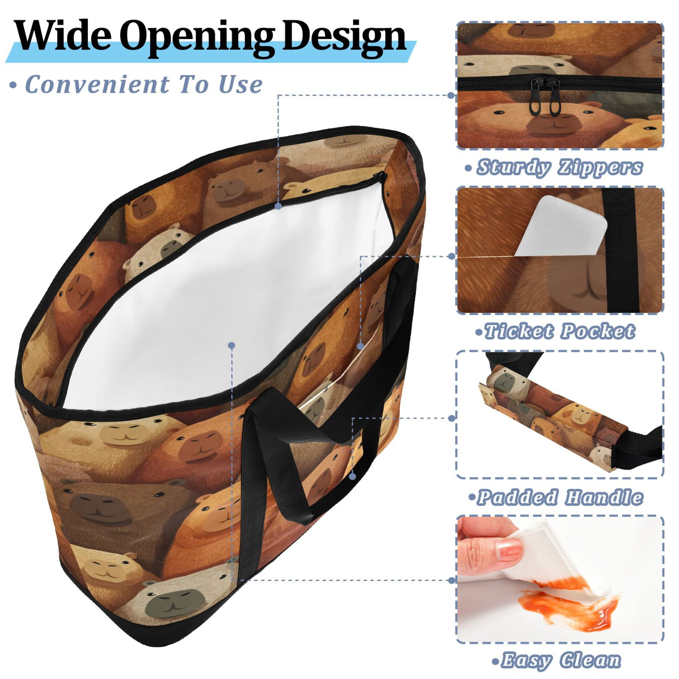 Large Hand-held Ice Pack Picnic Bag Insulation and Refrigeration Suitable for Shopping Picnics and Camping Capibara Seamless