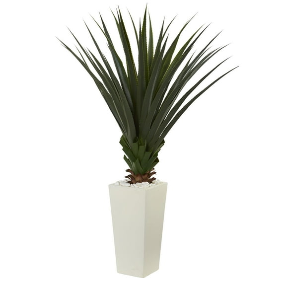 Nearly Natural 5' Green Spiky Agave Plastic Artificial Plant in White Tower Planter