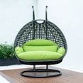 thumbnail image 2 of LeisureMod 2 Person Wicker Egg Chair Outdoor Indoor Bedroom Patio Hanging Lounge Swing Hammock Chairs with Black Stand and UV Resistant Cushions (Light Grey), 2 of 10