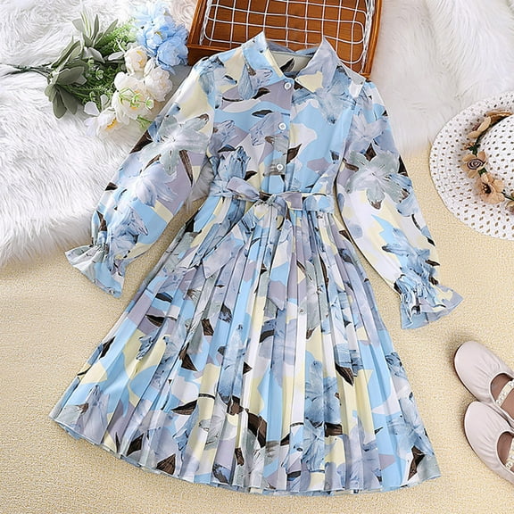 KkSLirnhs 10Y Girls Dresses 10-12 Girls Dresses Size 6 Fashion Girl Dress Floral Teenager Girl Clothes Evening Dresses Teens Party Kid Children Clothing 8-11 Years Spring 2025 Blue