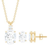 Rosec Jewels Oval Shape Moissanite Solitaire Earring and Pendant Set for Women (D-VS1 Grade), 18K Yellow Gold