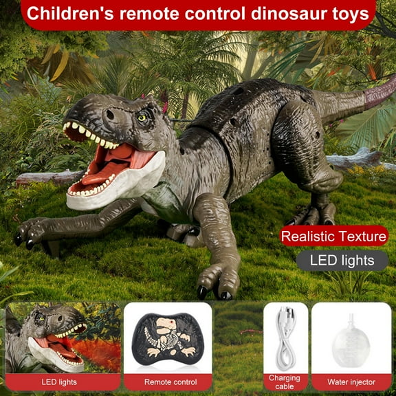 Yipinau Remote Control Dinosaur Toy with Roaring Sound and Spraying, Walking T-Rex Action Figure with LED Lights, 2000mAh Rechargeable Electric Dino Toy for Kids Boys Girls 3  Years