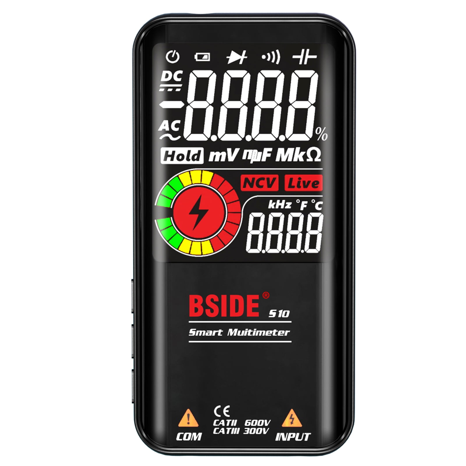 Voltmeter BSIDE S10 Intelligent 9999 Counts Multimeter Digital LCD Display AC/DC Voltmeter Ohmmeter Test Resistance Capacitance Frequency Diode Continuity NCV Live Line with Flash Light Data