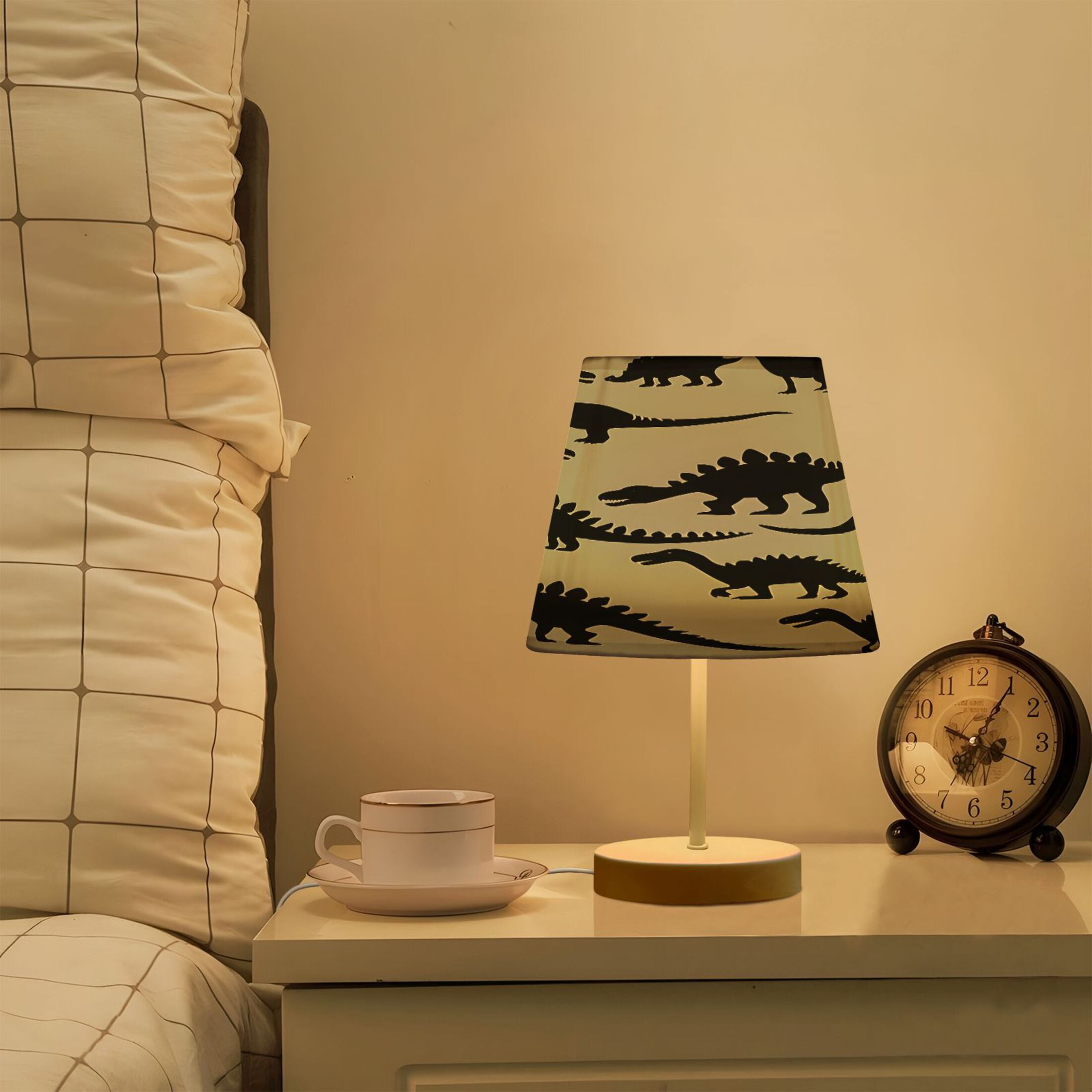 Ryvnso LED Bedside Table Lamp Art Dinosaur Silhouettes Bedroom Desk Lamps Nightstand Lampshade M