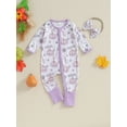 thumbnail image 2 of Cenuakty Infant Baby Halloween Jumpsuit, Newborn Zip Front Romper Cartoon Print Long Sleeve Footless Romper + Bow Headband, 2 of 9
