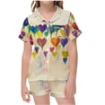 thumbnail image 1 of Odeerbi 2-12 Años Niños Niñas Verano Día de San Valentín Pijama de Satén Solapa Con Muescas Manga Corta Pantalones Cortos Conjunto, 1 of 7