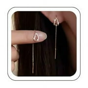 BOSHG Cz Teardrop Threader Earrings Long Tassel Threader Dangle Earrings Gold Bar Threader Chain Earrings Crystal Tassel Threader Earrings Jewelry for Women and Girls