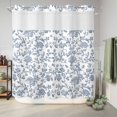 thumbnail image 6 of No Hook Shower Curtain, Blue Flower Shower Curtains for Bathroom with See Through Top Window, Vintage Farmhouse Boho Leaf Spring Summer Waterproof & Washable Bath Curtain Long 72"x78", 6 of 9