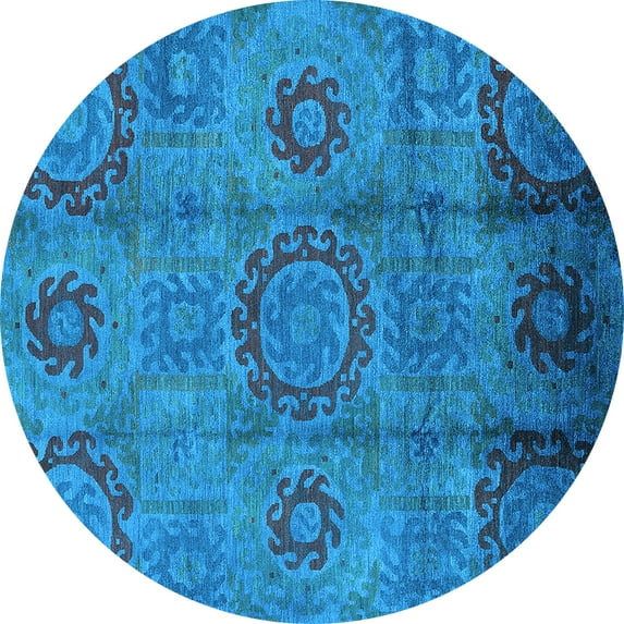 Ahgly Company Indoor Round Oriental Light Blue Industrial Area Rugs, 4' Round