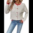 thumbnail image 3 of Cárdigan de Punto con Botones para Mujer, Suéter Informal de Cuello Redondo y Larga, Ropa de Abrigo. Gris S, 3 of 10