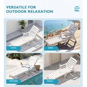 KINGYES Outdoor Chaise Lounge Chair, HDPE Patio Lounge Chair with Wheels & Cup Holder, 5-Position Adjustable Backrest, All-Weather Pool Lounger, White