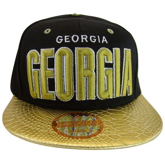 Georgia Men's Adjustable Snapback Baseball Cap (Black/Gold Textured Bill)