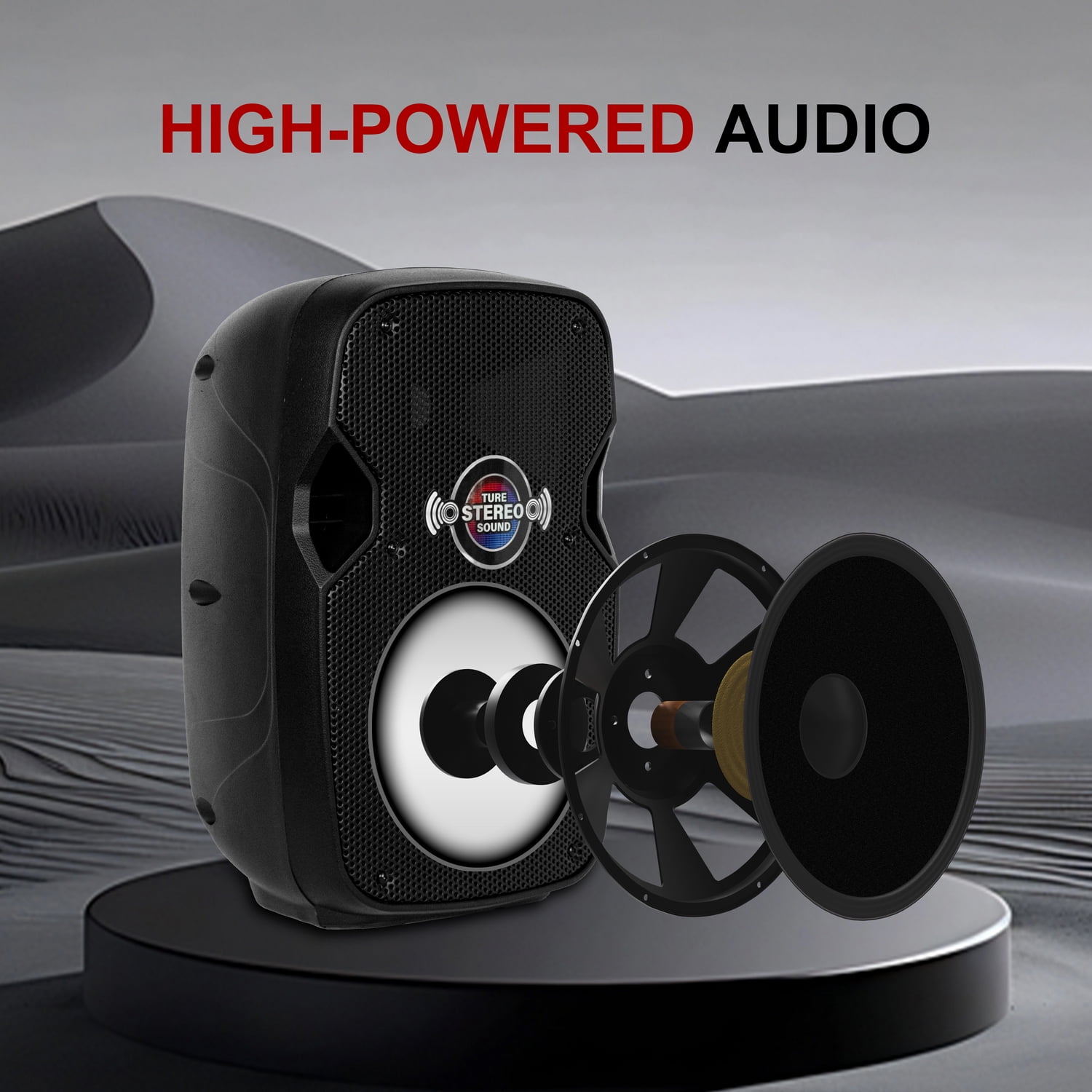 10-Inch Portable Powered PA Speaker System, 800W Peak with Bluetooth, Mic, Remote Control & Tripod Stands