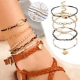 thumbnail image 2 of 5 piezas de tobilleras boho doradas para mujer, cadenas para el pie con colgante de concha, abalorios y charm, pulsera de playa y tobilleras, 2 of 8