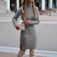 thumbnail image 2 of Vestido de manga larga para mujer, suéter de punto cálido y engrosado, falda de cuello alto, elegante, otoño e invierno, 2024, 2 of 4