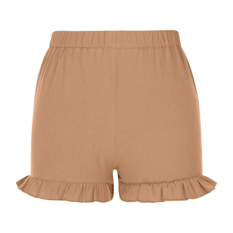 Zodggu Womens Khaki Bermuda Shorts Women's Summer Fashion Solid Color Casual Wide Leg Breathable Comfy Loose Elastic High Waist Shorts Pants Trendy