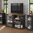 thumbnail image 4 of M optimized 4-Tier Media Stand with Power Station, Media Console with Adjustable Shelves, Corner Audio Rack Tower for Record Player, DVD, Game Console, Rustic Brown, 4 of 7