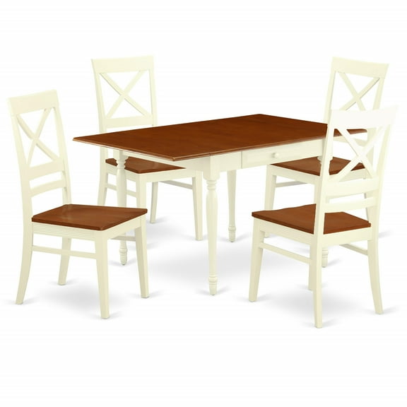 East West Furniture MZQU5-WHI-W Monza 5 Piece Modern Set Includes a Rectangle Wooden Table with Dropleaf and 4 Dining Room Chairs, 36x54 Inch, Buttermilk & Cherry