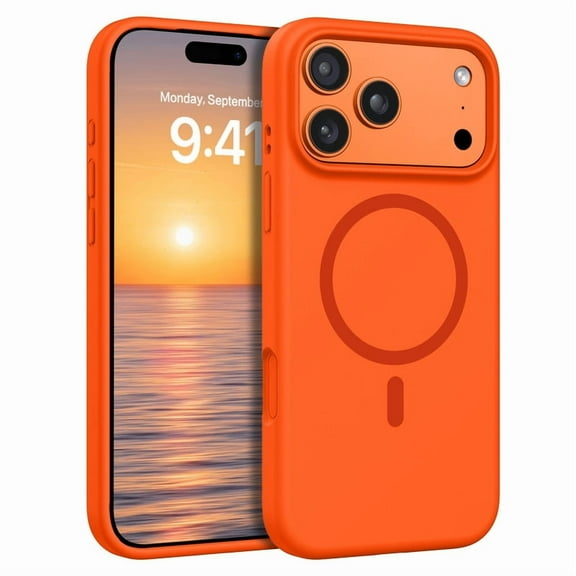 VENINGO Magnetic for iPhone 17 Pro Case 6.3" Compatible with Mag-safe,Soft Liquid Silicone Gel Rubber Bumper Shockproof Protective Phone Cover for iPhone 17 Pro, Orange