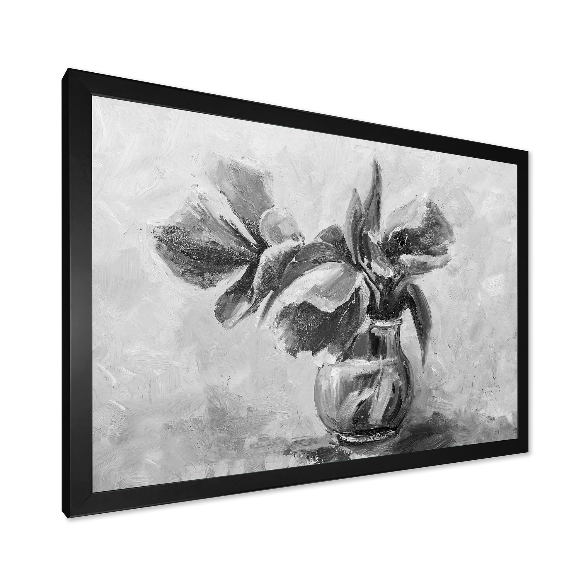 Designart 'Black and White Still Life Of Flowers In A Vase' Traditional Framed Art Print