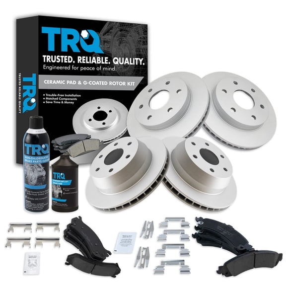 TRQ Front & Rear Premium Ceramic Brake Pad & Coated Rotor Kit w/Chemicals for GM BKA22907