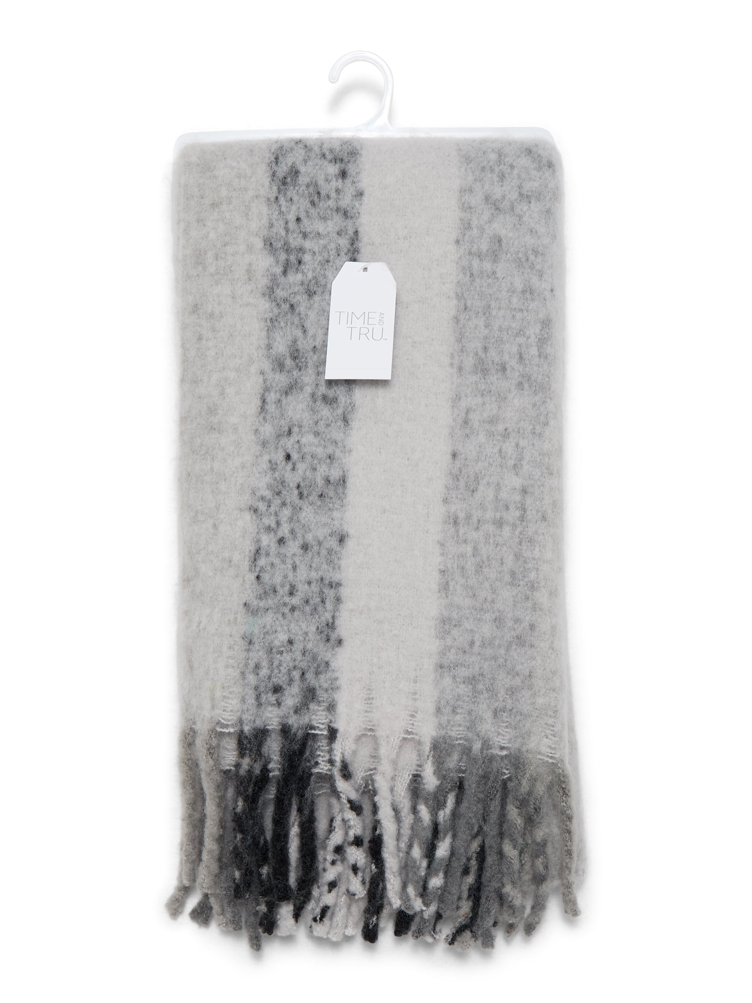 Time and Tru Women's Grey Black Multi Pattern Blanket Scarf, One Size, for Adults