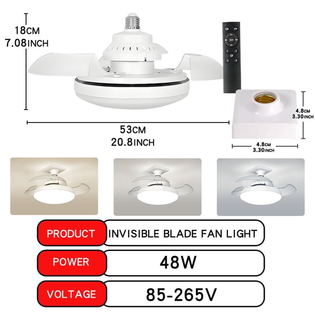 Typpkmm Ventilador De Techo LED 30W E27 Con Control Remoto Para AtenuacióN