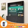 thumbnail image 3 of Craftian Tall Bar Cabinet with LED Lights & Wine Rack, Kitchen Buffet Cabinet with Beverage Dispenser, Black, 3 of 8