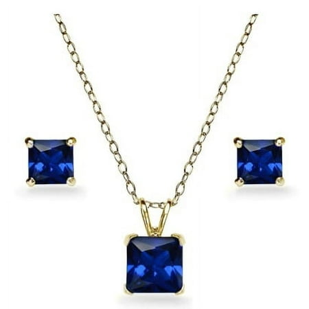 Paris Jewelry Women's 18K Yellow Gold 3ct Tanzanite Square 18 inch Necklace and Earrings Set Plated