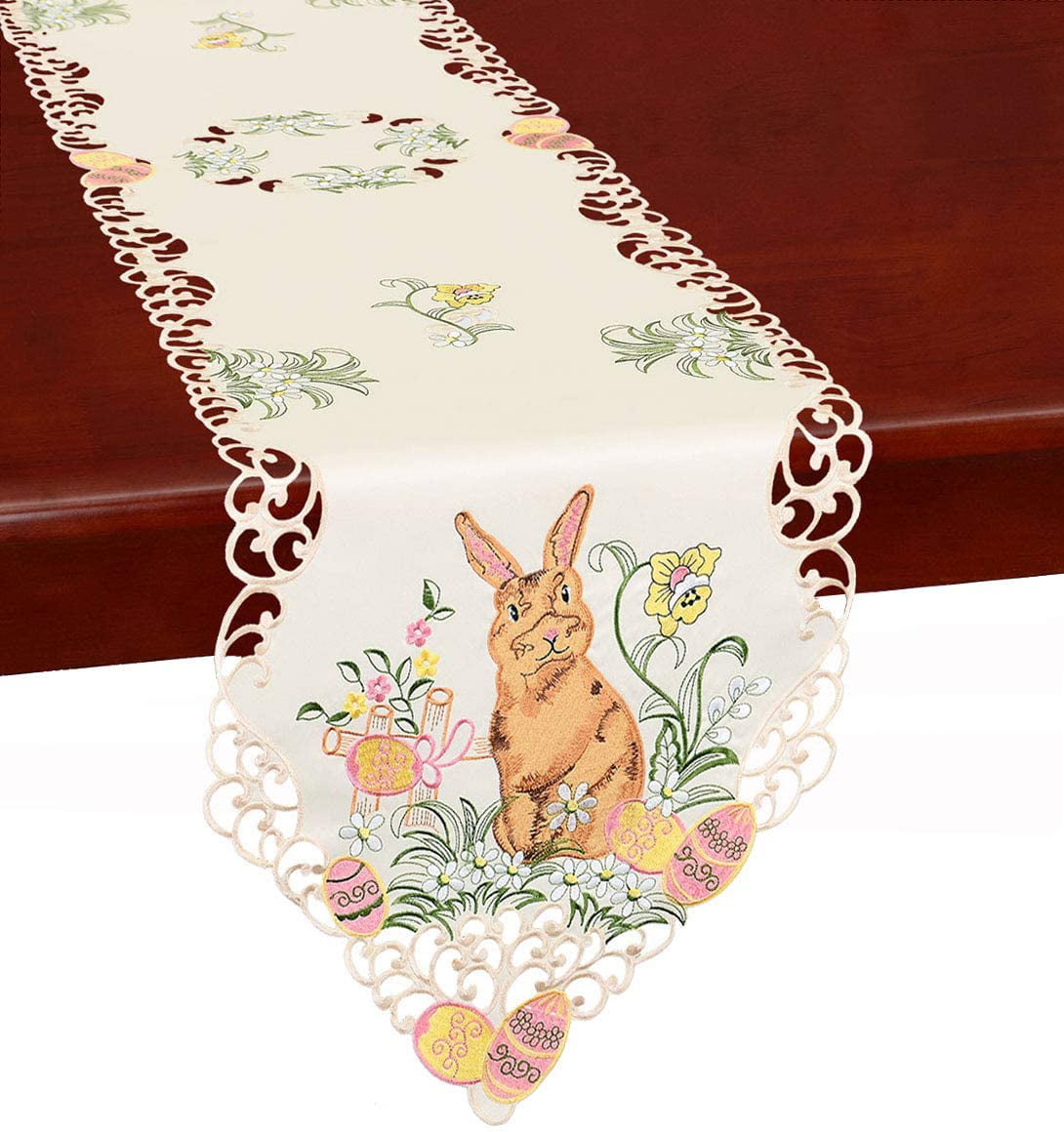 Pink, 14 × 70 Inch Simhomsen Spring Butterfly and Floral Table Runners Dresser Scarf 