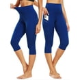thumbnail image 3 of NELEUS Womens Tummy Control High Waist Capri Yoga Leggings with Pocket,Navy Blue+Blue+Wine Red,US Size 2XL, 3 of 9