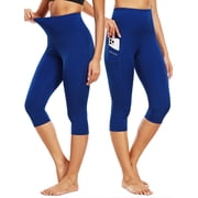 NELEUS Womens Tummy Control High Waist Capri Yoga Leggings with Pocket,Blue+Wine Red+Rose Red,US Size XL