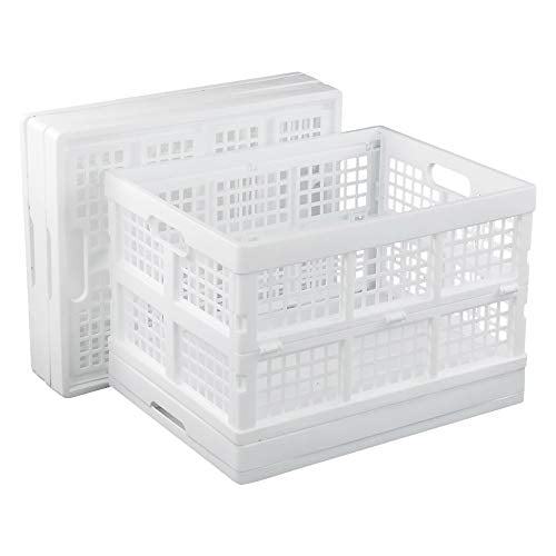 Sosody 4-Pack 15 L Folding Storage Crates White Plastic Collapsible Baskets 