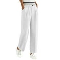 thumbnail image 3 of QATAINLAV Linen Pants Women Elastic High Waisted Wide Leg Beach Pants Solid Casual Pull On Lounge Trousers with Pockets, White, XXXL, 3 of 7