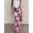 thumbnail image 6 of Women High Waist Ruched Leopard Floral Print Maxi Skirt Boho Bodycon Fishtail Long Skirts Brown S, 6 of 10