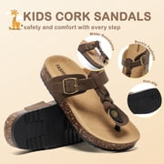 CKWLXQY Boys & Girls Kids Flip Flops with Cork Footbed, Adjustable Buckle Beach Sandals, Non-Slip Summer Thong Slides, Comfortable Children's Footwear