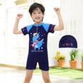 thumbnail image 2 of Avolia Boys Swimwear Swim Trunks Set Round Neck Lightweight Breathable Quick-Drying Polyester Summer Pool Beach Vacation 3-13 Years with Elastic WaistbandNavyL, 2 of 4