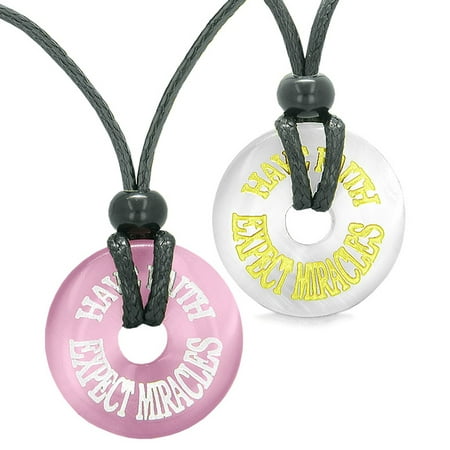 Amulets Have Faith Expect Miracles Love Couples Best Friends White and Pink Simulated Cats Eye